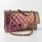 CHANEL Handbag 20B Purple Iridescent Lambskin Quilted Classic Flap Medium w/ Edge Stitching -Knockoff
