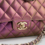 CHANEL Handbag 20B Purple Iridescent Lambskin Quilted Classic Flap Medium w/ Edge Stitching -Knockoff
