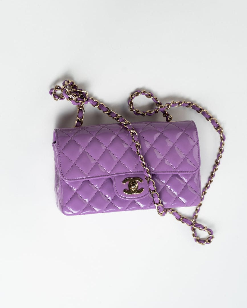 CHANEL Handbag 20C Purple Patent Quilted Mini Rectangular Flap LGHW -Knockoff
