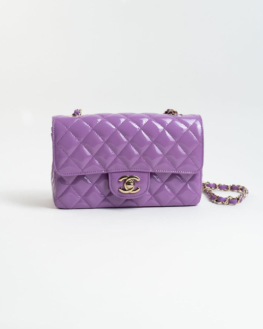 CHANEL Handbag 20C Purple Patent Quilted Mini Rectangular Flap LGHW -Knockoff
