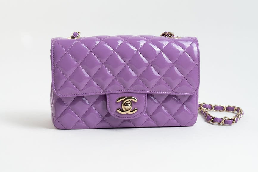 CHANEL Handbag 20C Purple Patent Quilted Mini Rectangular Flap LGHW -Knockoff
