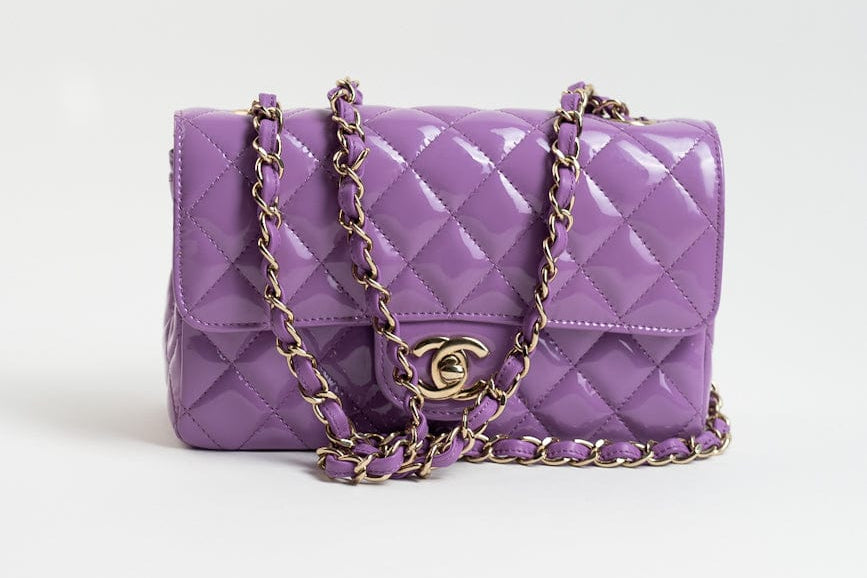 CHANEL Handbag 20C Purple Patent Quilted Mini Rectangular Flap LGHW -Knockoff
