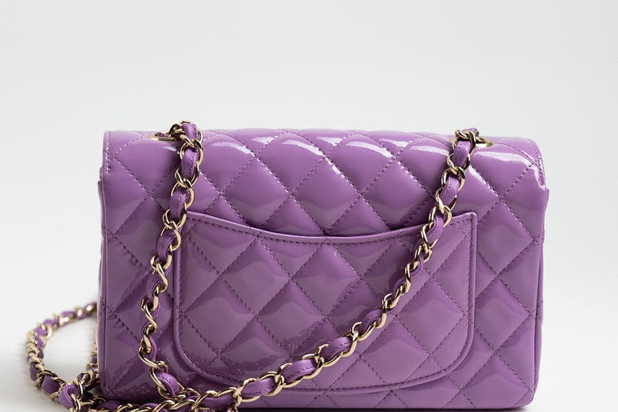 CHANEL Handbag 20C Purple Patent Quilted Mini Rectangular Flap LGHW -Knockoff
