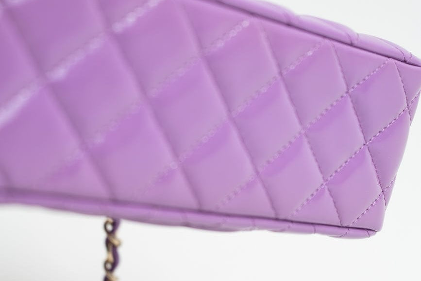 CHANEL Handbag 20C Purple Patent Quilted Mini Rectangular Flap LGHW -Knockoff
