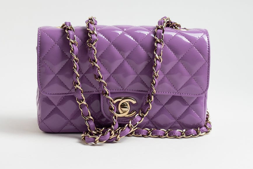 CHANEL Handbag 20C Purple Patent Quilted Mini Rectangular Flap LGHW -Knockoff
