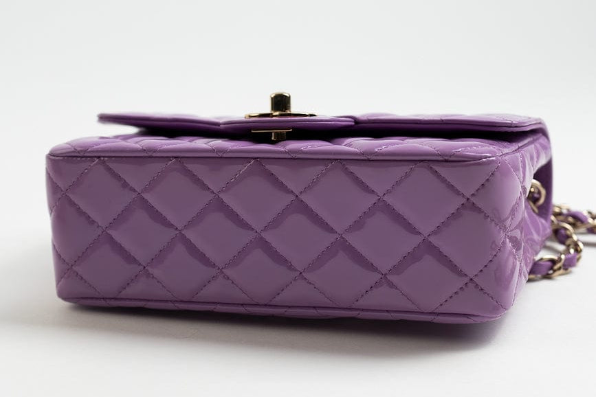 CHANEL Handbag 20C Purple Patent Quilted Mini Rectangular Flap LGHW -Knockoff
