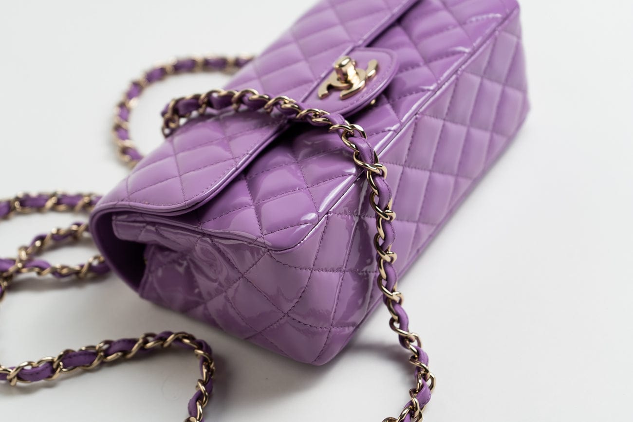 CHANEL Handbag 20C Purple Patent Quilted Mini Rectangular Flap LGHW -Knockoff
