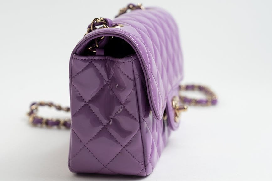 CHANEL Handbag 20C Purple Patent Quilted Mini Rectangular Flap LGHW -Knockoff
