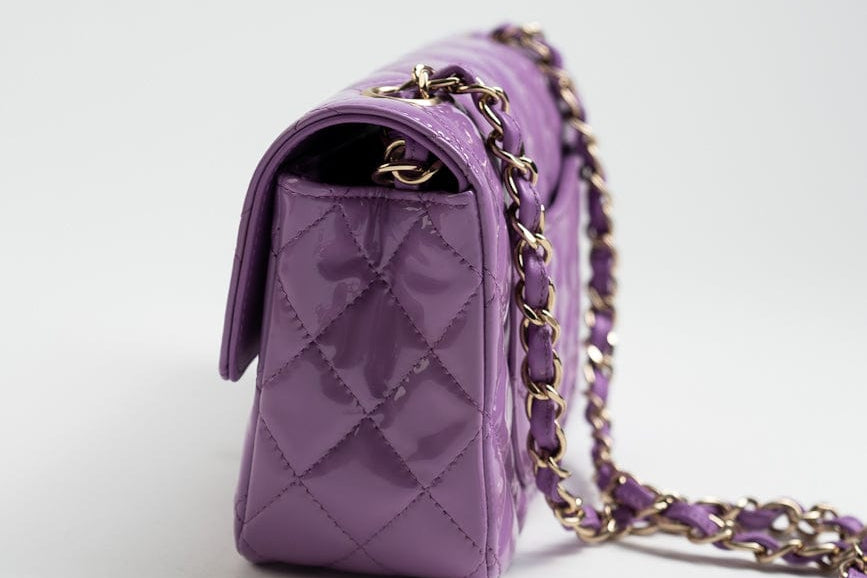 CHANEL Handbag 20C Purple Patent Quilted Mini Rectangular Flap LGHW -Knockoff
