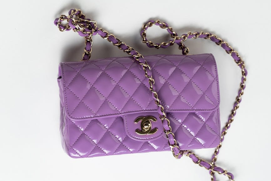 CHANEL Handbag 20C Purple Patent Quilted Mini Rectangular Flap LGHW -Knockoff
