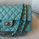 CHANEL Handbag 20C Tiffany Blue Caviar Quilted Classic Double Flap Medium Light Gold Hardware -Knockoff
