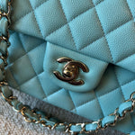 CHANEL Handbag 20C Tiffany Blue Caviar Quilted Classic Double Flap Medium Light Gold Hardware -Knockoff
