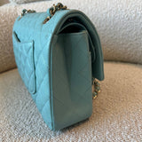 CHANEL Handbag 20C Tiffany Blue Caviar Quilted Classic Double Flap Medium Light Gold Hardware -Knockoff
