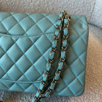 CHANEL Handbag 20C Tiffany Blue Caviar Quilted Classic Double Flap Medium Light Gold Hardware -Knockoff
