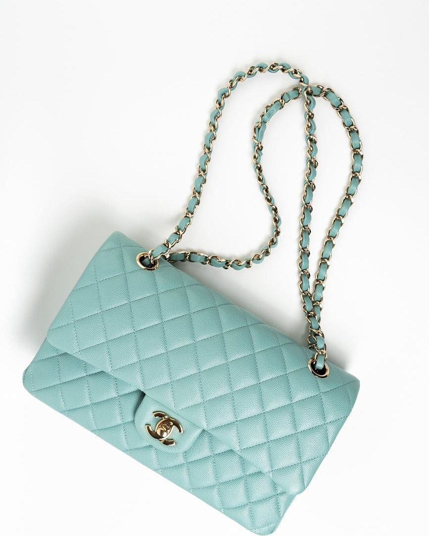 CHANEL Handbag 20C Tiffany Blue Caviar Quilted Classic Flap Medium Light Gold Hardware -Knockoff
