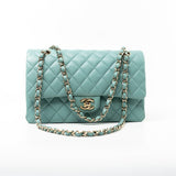 CHANEL Handbag 20C Tiffany Blue Caviar Quilted Classic Flap Medium Light Gold Hardware -Knockoff
