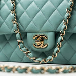 CHANEL Handbag 20C Tiffany Blue Caviar Quilted Classic Flap Medium Light Gold Hardware -Knockoff
