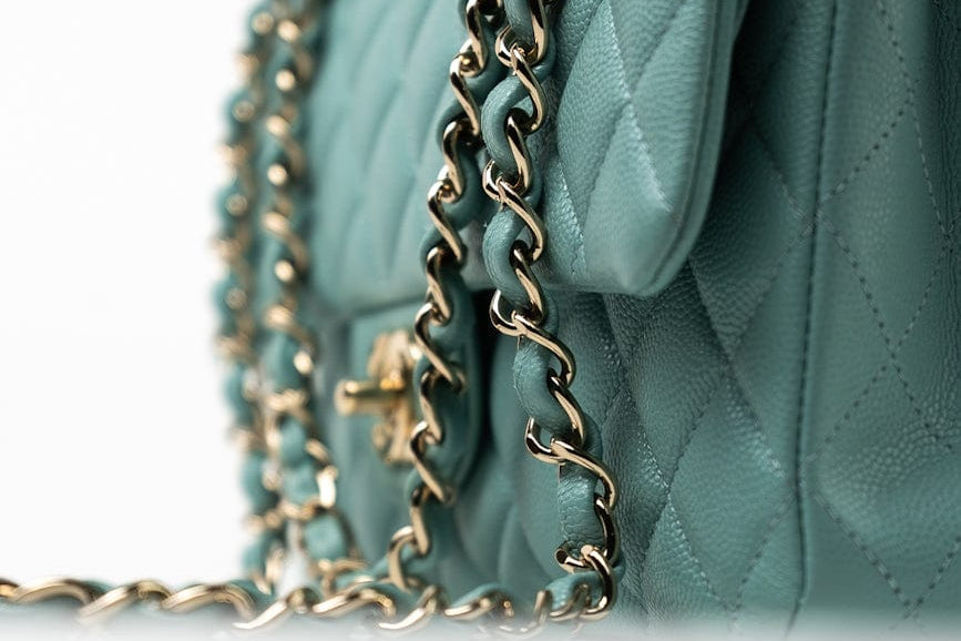 CHANEL Handbag 20C Tiffany Blue Caviar Quilted Classic Flap Medium Light Gold Hardware -Knockoff
