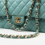 CHANEL Handbag 20C Tiffany Blue Caviar Quilted Classic Flap Medium Light Gold Hardware -Knockoff
