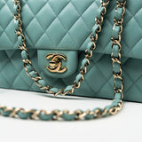 CHANEL Handbag 20C Tiffany Blue Caviar Quilted Classic Flap Medium Light Gold Hardware -Knockoff
