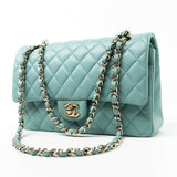 CHANEL Handbag 20C Tiffany Blue Caviar Quilted Classic Flap Medium Light Gold Hardware -Knockoff
