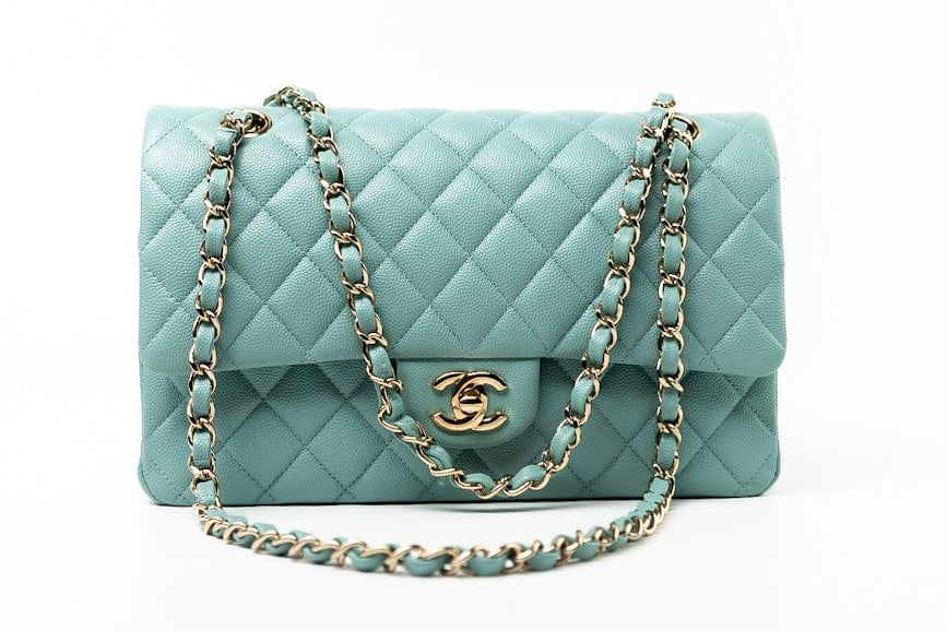 CHANEL Handbag 20C Tiffany Blue Caviar Quilted Classic Flap Medium Light Gold Hardware -Knockoff
