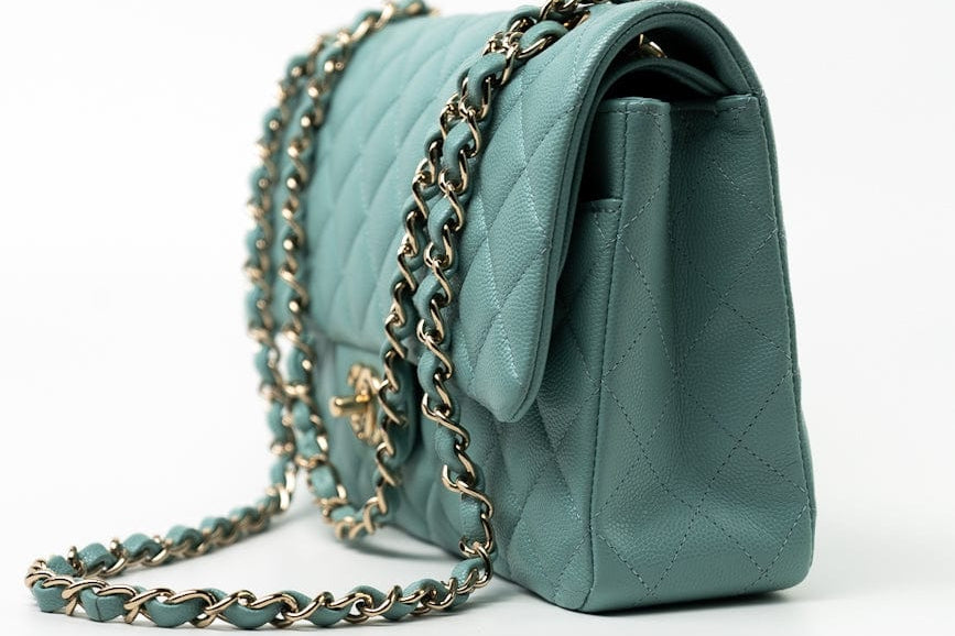 CHANEL Handbag 20C Tiffany Blue Caviar Quilted Classic Flap Medium Light Gold Hardware -Knockoff
