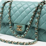 CHANEL Handbag 20C Tiffany Blue Caviar Quilted Classic Flap Medium Light Gold Hardware -Knockoff
