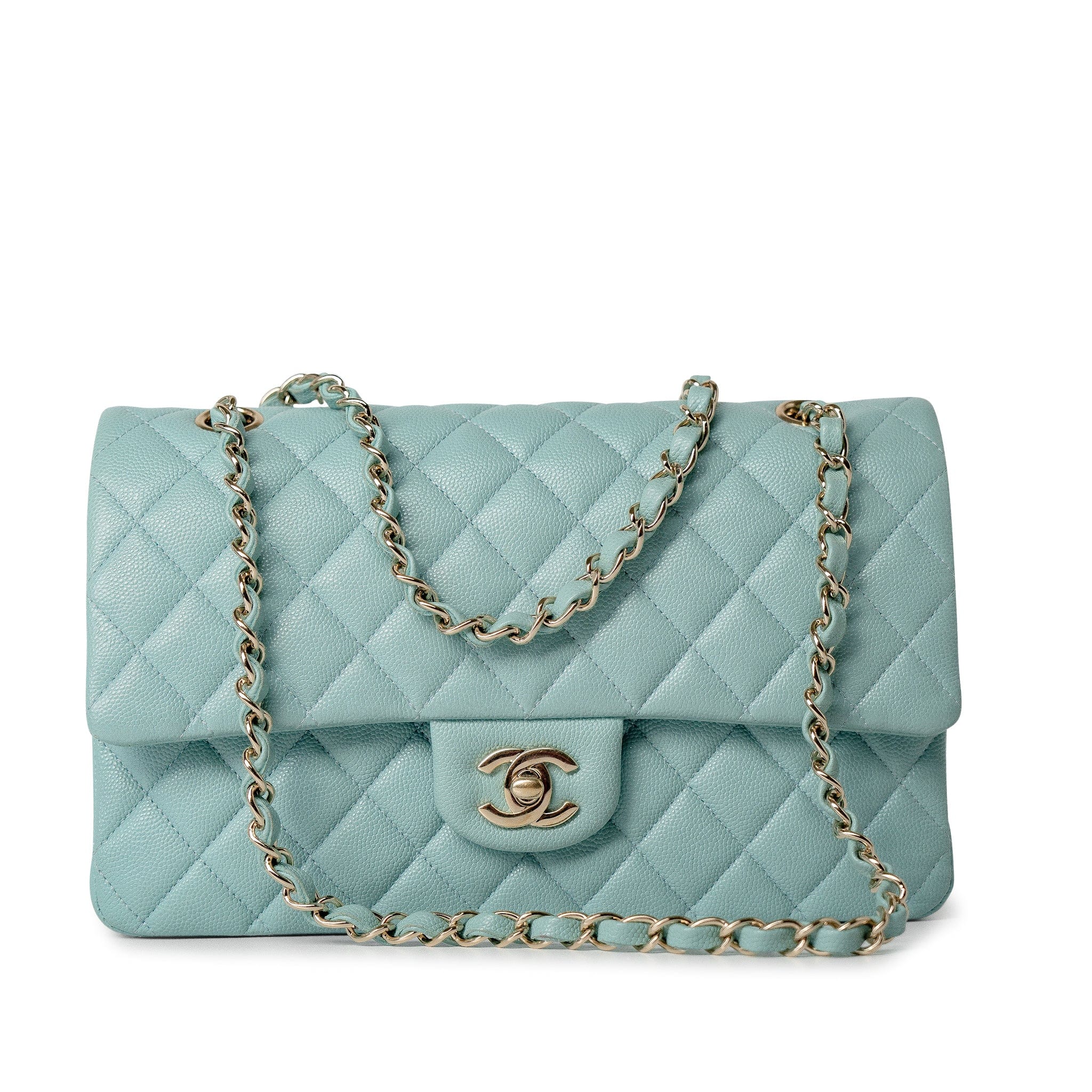 CHANEL Handbag 20C Tiffany Blue Caviar Quilted Classic Flap Medium Light Gold Hardware -Knockoff
