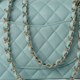 CHANEL Handbag 20C Tiffany Blue Caviar Quilted Classic Flap Medium Light Gold Hardware -Knockoff
