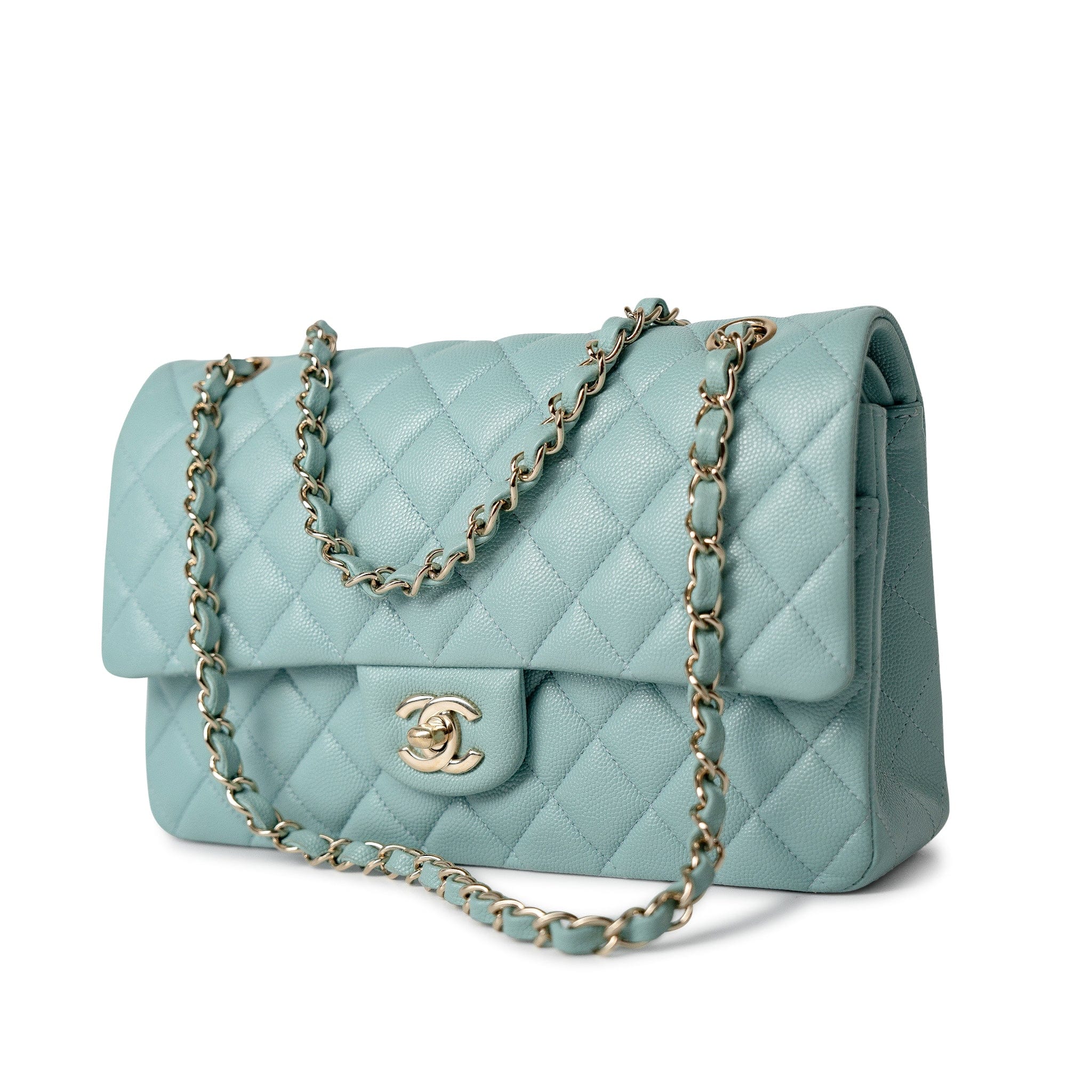 CHANEL Handbag 20C Tiffany Blue Caviar Quilted Classic Flap Medium Light Gold Hardware -Knockoff
