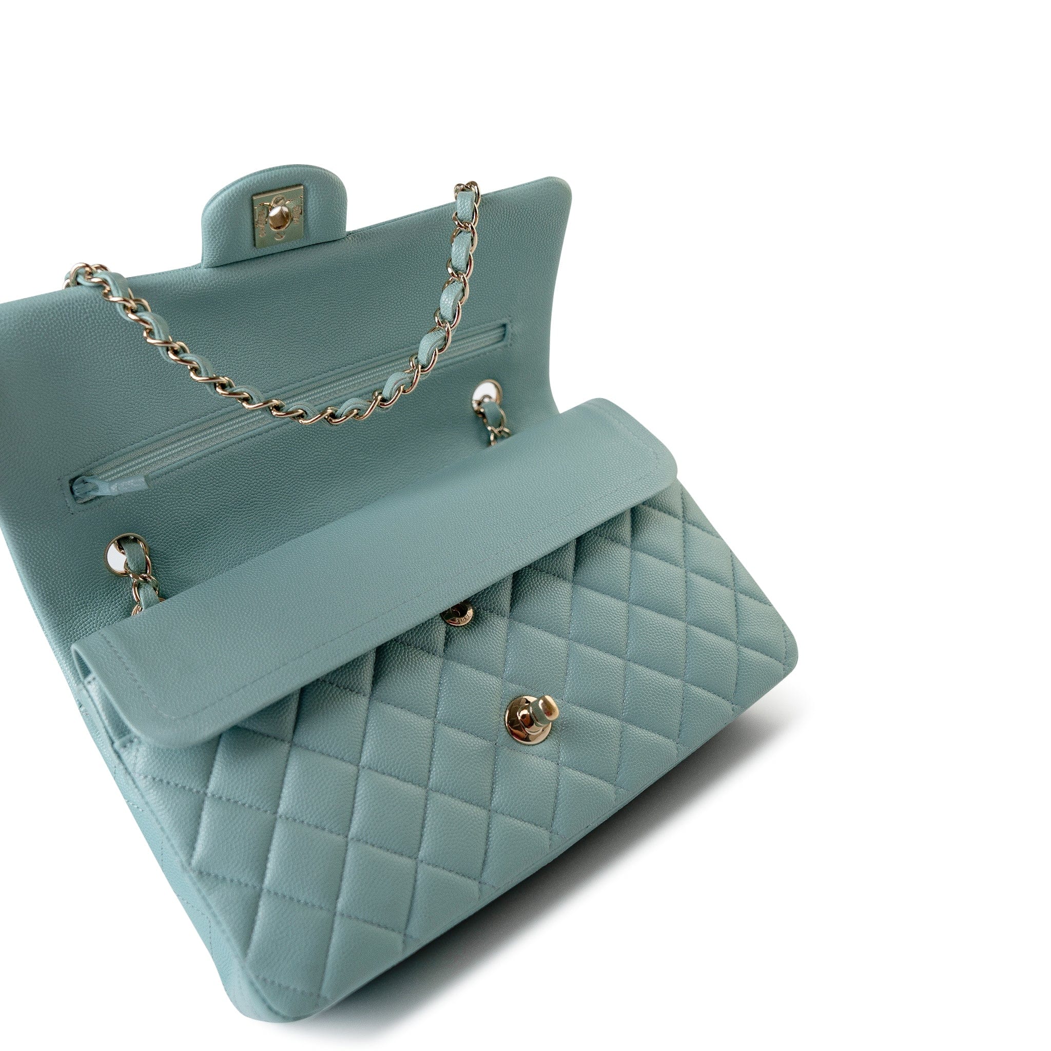 CHANEL Handbag 20C Tiffany Blue Caviar Quilted Classic Flap Medium Light Gold Hardware -Knockoff
