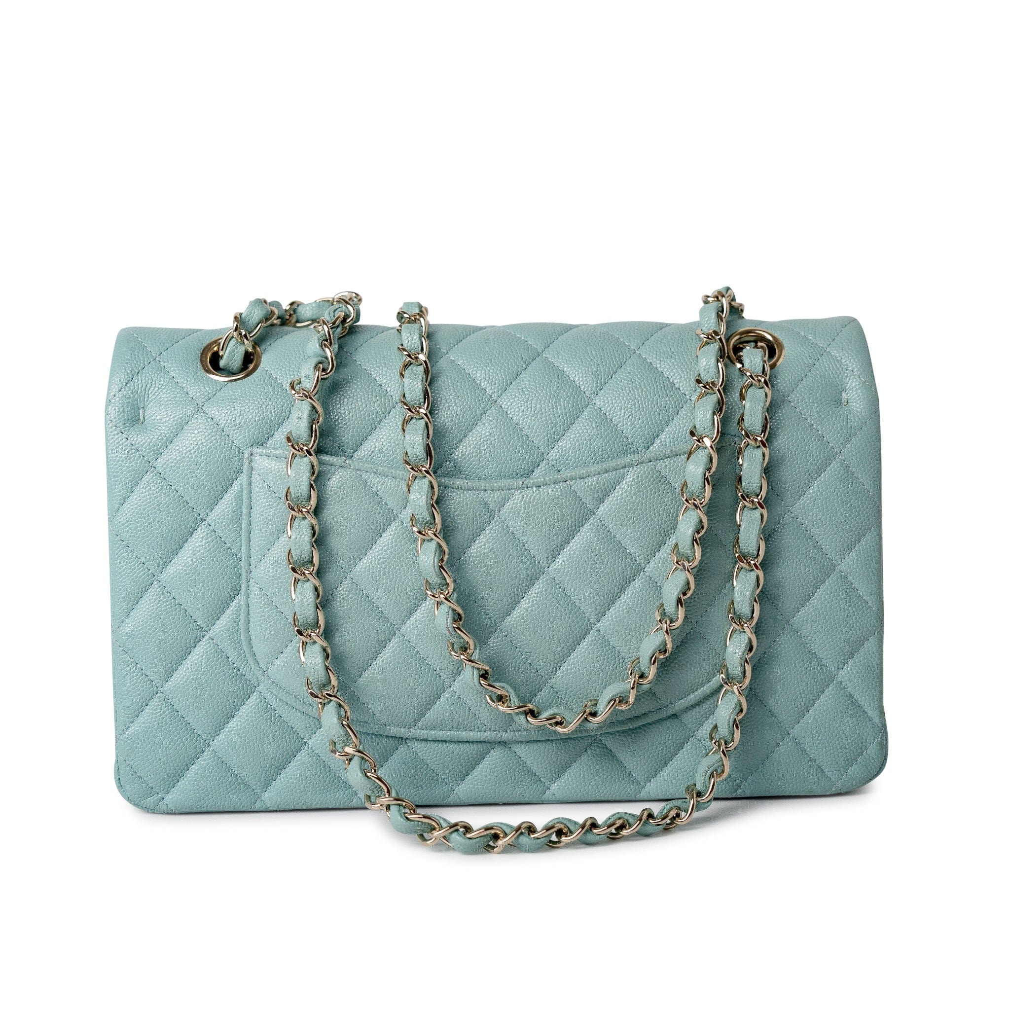 CHANEL Handbag 20C Tiffany Blue Caviar Quilted Classic Flap Medium Light Gold Hardware -Knockoff
