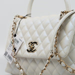 CHANEL Handbag 20K Iridescent White Caviar Quilted Coco Handle Medium Light Gold Hardware -Knockoff
