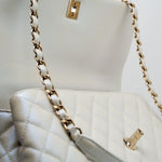 CHANEL Handbag 20K Iridescent White Caviar Quilted Coco Handle Medium Light Gold Hardware -Knockoff
