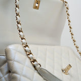 CHANEL Handbag 20K Iridescent White Caviar Quilted Coco Handle Medium Light Gold Hardware -Knockoff
