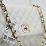 CHANEL Handbag 20K Iridescent White Caviar Quilted Coco Handle Medium Light Gold Hardware -Knockoff
