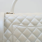 CHANEL Handbag 20K Iridescent White Caviar Quilted Coco Handle Medium Light Gold Hardware -Knockoff
