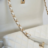 CHANEL Handbag 20K Iridescent White Caviar Quilted Coco Handle Medium Light Gold Hardware -Knockoff
