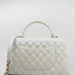 CHANEL Handbag 20K Iridescent White Caviar Quilted Coco Handle Medium Light Gold Hardware -Knockoff
