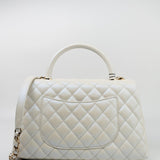 CHANEL Handbag 20K Iridescent White Caviar Quilted Coco Handle Medium Light Gold Hardware -Knockoff
