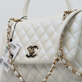 CHANEL Handbag 20K Iridescent White Caviar Quilted Coco Handle Medium Light Gold Hardware -Knockoff
