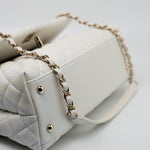 CHANEL Handbag 20K Iridescent White Caviar Quilted Coco Handle Medium Light Gold Hardware -Knockoff
