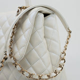 CHANEL Handbag 20K Iridescent White Caviar Quilted Coco Handle Medium Light Gold Hardware -Knockoff
