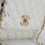 CHANEL Handbag 20K Iridescent White Caviar Quilted Coco Handle Medium Light Gold Hardware -Knockoff
