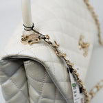 CHANEL Handbag 20K Iridescent White Caviar Quilted Coco Handle Medium Light Gold Hardware -Knockoff
