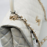 CHANEL Handbag 20K Iridescent White Caviar Quilted Coco Handle Medium Light Gold Hardware -Knockoff
