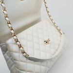 CHANEL Handbag 20K Iridescent White Caviar Quilted Coco Handle Medium Light Gold Hardware -Knockoff
