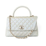 CHANEL Handbag 20K Iridescent White Caviar Quilted Coco Handle Medium Light Gold Hardware -Knockoff
