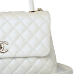 CHANEL Handbag 20K Iridescent White Caviar Quilted Coco Handle Medium Light Gold Hardware -Knockoff
